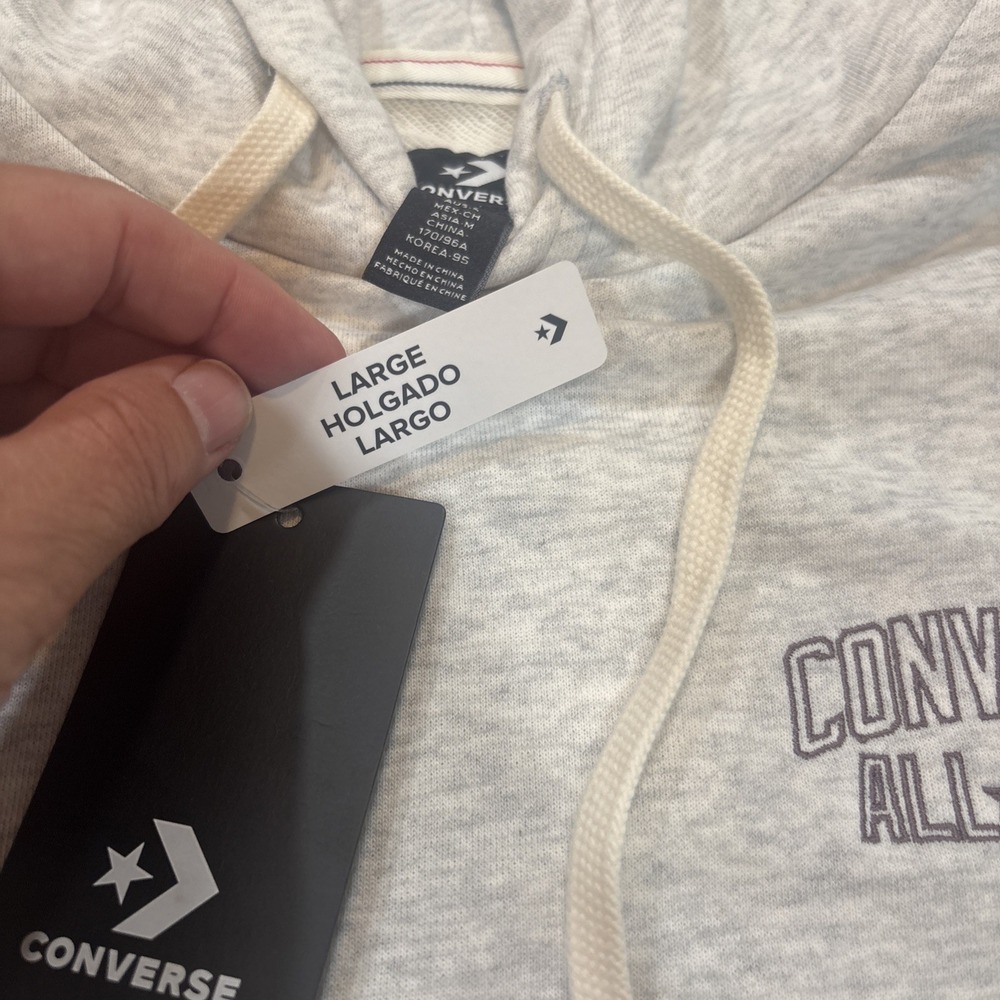 Converse Vintage Inspired Logo Fleece Mens Small Loose Fit Gray Hoodie NWT - Picture 14 of 16